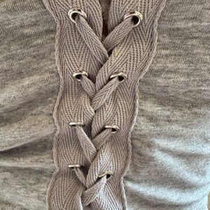 Elegant Lace-Up V-Neck Sweater in Gray